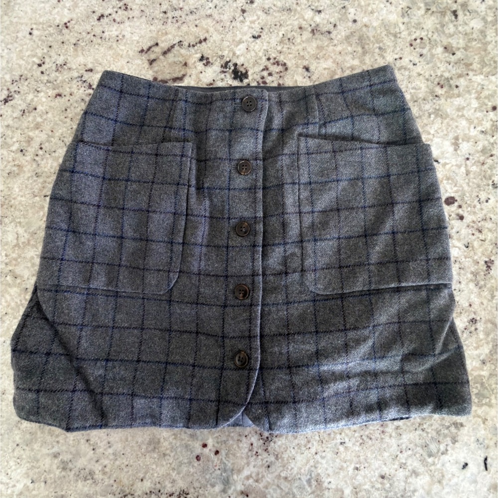 Madewell Size 6 Gray Wool Plaid Mini Skirt Button Front